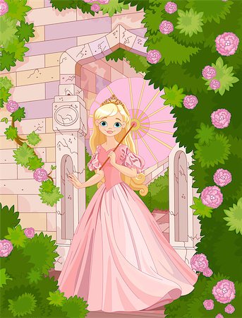 Illustration of beautiful princess at summer day under umbrella Stock Photo - Budget Royalty-Free & Subscription, Code: 400-08619427
