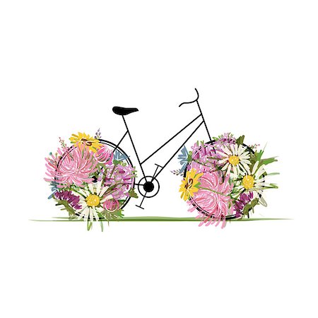 Floral bicycle for your design. Vector illustration Stock Photo - Budget Royalty-Free & Subscription, Code: 400-08619446