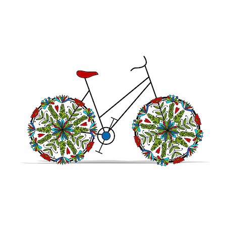 Floral bicycle for your design. Vector illustration Stock Photo - Budget Royalty-Free & Subscription, Code: 400-08619447