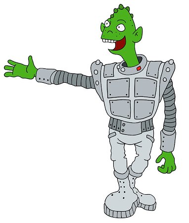 Hand drawing of a funny green alien in a light armour Stock Photo - Budget Royalty-Free & Subscription, Code: 400-08619495