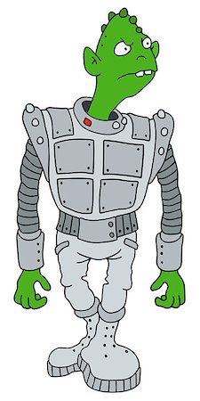 Hand drawing of a funny green alien in a light armour Stock Photo - Budget Royalty-Free & Subscription, Code: 400-08619496