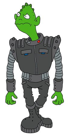 Hand drawing of a funny green alien in a dark armour Stock Photo - Budget Royalty-Free & Subscription, Code: 400-08619497