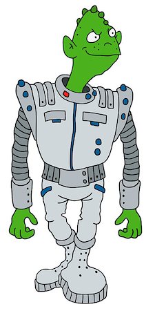 Hand drawing of a funny green alien in a light armour Stock Photo - Budget Royalty-Free & Subscription, Code: 400-08619498
