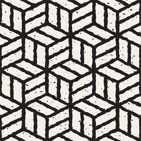 simsearch:400-05307359,k - Vector Seamless Black And White Hand Painted Line Geometric Cubic Pavement Pattern Abstract Background Stock Photo - Budget Royalty-Free & Subscription, Code: 400-08619660