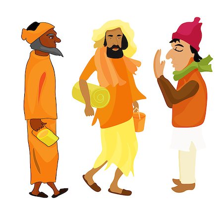 sadhu face photography - Indian set Yogi man in the orange garb. vector illustration Stock Photo - Budget Royalty-Free & Subscription, Code: 400-08619784