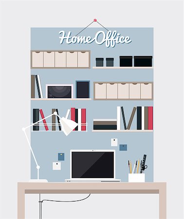 simsearch:400-08613671,k - Flat home office interior illustration with desktop, vector Stock Photo - Budget Royalty-Free & Subscription, Code: 400-08619847