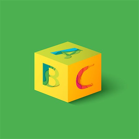 simsearch:400-08619950,k - Cube with Letters A, B, C and shadow. Material design  template element. Characters ABC vector logo, icon and sign. Education and School background. Photographie de stock - Aubaine LD & Abonnement, Code: 400-08619944