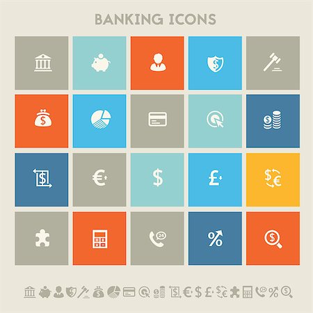 simsearch:400-06744136,k - Modern flat design multicolored banking icons collection Stockbilder - Microstock & Abonnement, Bildnummer: 400-08611665