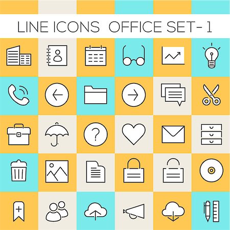 Thin line office icons on colored squares, set 1 Stock Photo - Budget Royalty-Free & Subscription, Code: 400-08611680