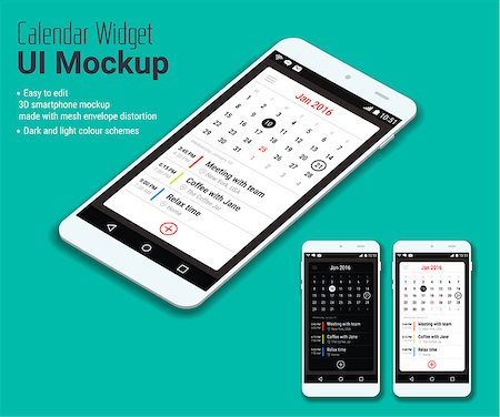 simsearch:400-08645953,k - 3d isometric flat design calendar app mobile UI mock up, light and dark colour schemes, easy edit, envelope distortion with mesh Stock Photo - Budget Royalty-Free & Subscription, Code: 400-08611738