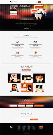 simsearch:400-08645953,k - Responsive landing page or one page website template in flat design with modern blurred header background Stock Photo - Budget Royalty-Free & Subscription, Code: 400-08611751