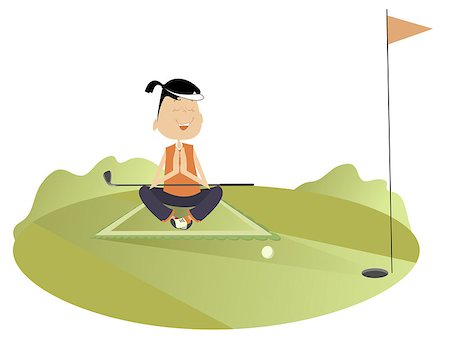 Pretty young woman meditates on the golf course. Stock Photo - Budget Royalty-Free & Subscription, Code: 400-08611798