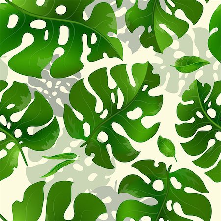 Seamless vector pattern with green exotic leaves on light background. Photographie de stock - Aubaine LD & Abonnement, Code: 400-08611841