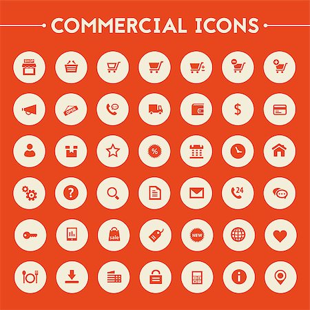 simsearch:400-07549364,k - Trendy flat design big commercial icons set on round buttons Stock Photo - Budget Royalty-Free & Subscription, Code: 400-08611897