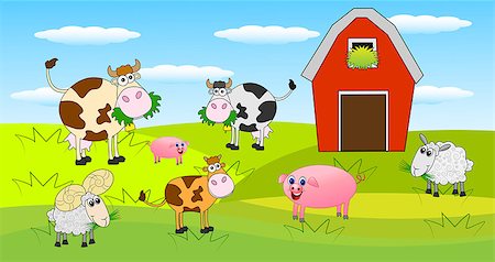 simsearch:400-04672084,k - animals graze on the green lawn near the farm ,vector illustration Fotografie stock - Microstock e Abbonamento, Codice: 400-08611964