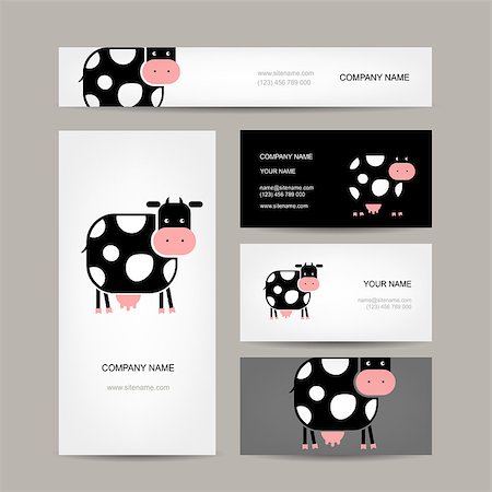 Business cards design with funny cow. Vector illustration Stock Photo - Budget Royalty-Free & Subscription, Code: 400-08612011