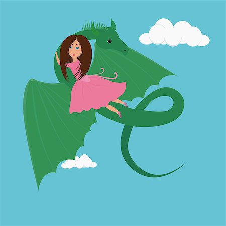 simsearch:400-07507914,k - small girl Princess in pink dress and the green Dragon cartoon illustration Photographie de stock - Aubaine LD & Abonnement, Code: 400-08612145