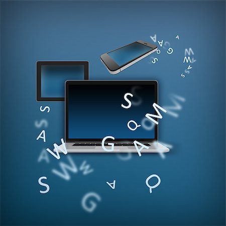 simsearch:400-06851376,k - Creative Digital illustration flight with letters of computer equipment. Stock Photo - Budget Royalty-Free & Subscription, Code: 400-08612200