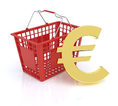 simsearch:400-08554585,k - Shopping basket over white background with euro symbol Stock Photo - Budget Royalty-Free & Subscription, Code: 400-08612273