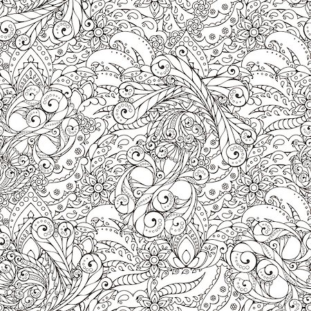 simsearch:400-08650534,k - Seamless pattern of abstract flowers and paisley elements in Indian mehendi style. Hidden skull. Stock Photo - Budget Royalty-Free & Subscription, Code: 400-08612318