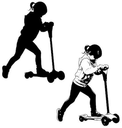 sports scooters - little girl riding microscooter - vector Foto de stock - Super Valor sin royalties y Suscripción, Código: 400-08612427