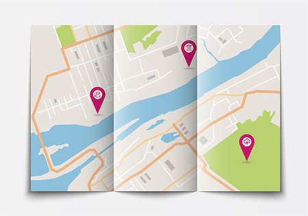 Vector flat paper city map lying open, top view Stock Photo - Budget Royalty-Free & Subscription, Code: 400-08612443