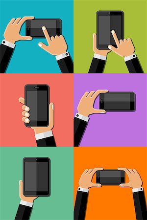 Hands holding mobile phones. Vector illustration. Stock Photo - Budget Royalty-Free & Subscription, Code: 400-08612499