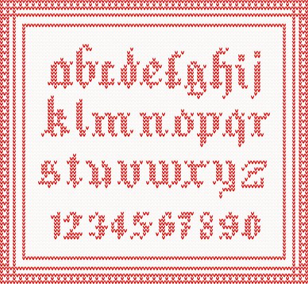 simsearch:400-07250489,k - Christmas Font: knitted gothic alphabet in red color. Christmas concept for banner, placard, billboard or web site with old english font. New Year retro greeting card and background. Image for invitation. Foto de stock - Super Valor sin royalties y Suscripción, Código: 400-08612616