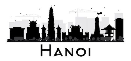 simsearch:400-08617286,k - Hanoi City skyline black and white silhouette. Vector illustration. Simple flat concept for tourism presentation, banner, placard or web site. Business travel concept. Cityscape with famous landmarks Stock Photo - Budget Royalty-Free & Subscription, Code: 400-08612673