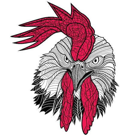 simsearch:400-08833742,k - Chicken rooster head design for t-shirts isolated on white background. Vector illustration symbol for mascot or emblem design, logo vector illustration for t-shirt. Sketch tattoo design. Stock Photo - Budget Royalty-Free & Subscription, Code: 400-08612712