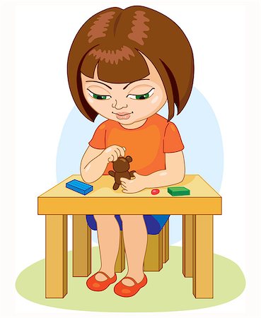 Kindergarten girl making plasticine figures  cartoon vector illustration isolated on white background. Photographie de stock - Aubaine LD & Abonnement, Code: 400-08612771