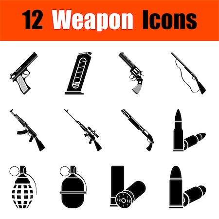 Set of twelve weapon black icons. Vector illustration. Fotografie stock - Microstock e Abbonamento, Codice: 400-08612956