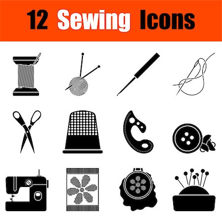 Set of twelve sewing  black icons. Vector illustration. Stock Photo - Budget Royalty-Free & Subscription, Code: 400-08612958