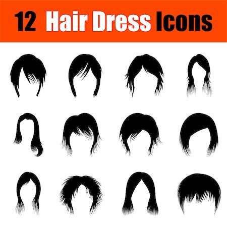 simsearch:400-05946518,k - Set of twelve woman's hairstyles  black icons. Vector illustration. Stockbilder - Microstock & Abonnement, Bildnummer: 400-08612964