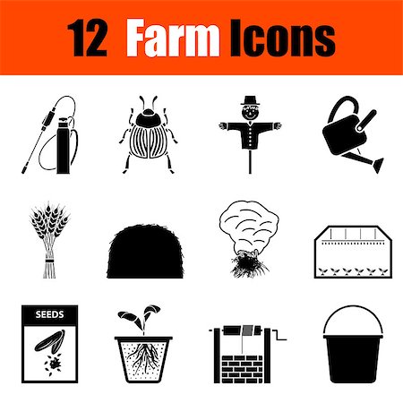 Set of twelve gardening black icons. Vector illustration. Stock Photo - Budget Royalty-Free & Subscription, Code: 400-08612966