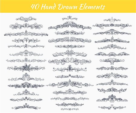 simsearch:400-08095648,k - Collection of vintage patterns. Flourishes calligraphic ornaments. Retro style of design elements, divider, postcard, banners, logos. Vector template. Hand-drawn. Photographie de stock - Aubaine LD & Abonnement, Code: 400-08612985
