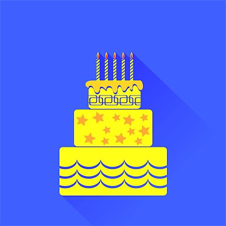 Vector Yellow Birthday Cake Icon Isolated on Blue Background Stock Photo - Budget Royalty-Free & Subscription, Code: 400-08613080