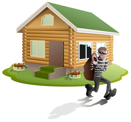simsearch:400-05729571,k - Thief robbed house. Man robber running with bag. Property insurance. Illustration in vector format Stock Photo - Budget Royalty-Free & Subscription, Code: 400-08613144