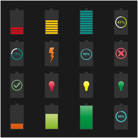 A set of colorful icons of batteries, flat style, vector illustration Stock Photo - Budget Royalty-Free & Subscription, Code: 400-08613182