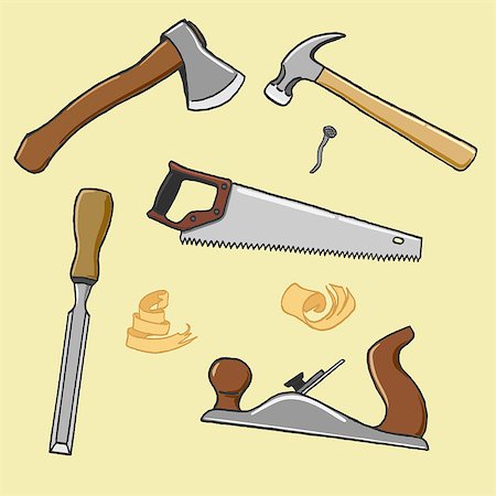 simsearch:400-09064850,k - carpenter tools ax hammer handsaw chisel plane Foto de stock - Super Valor sin royalties y Suscripción, Código: 400-08613275
