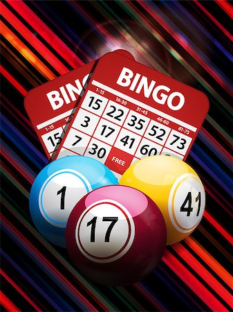 Bingo Balls and Cards Over Glowing Abstract Striped Background Stock Photo - Budget Royalty-Free & Subscription, Code: 400-08613282