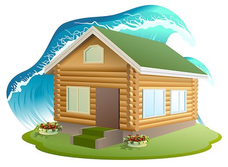 simsearch:400-08654218,k - Property insurance. Wooden house was flooded with water. Flooding tsunami. Illustration in vector format Photographie de stock - Aubaine LD & Abonnement, Code: 400-08613348