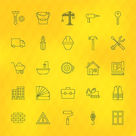 simsearch:400-08553696,k - Construction Tools Line Icons Set over Polygonal Background. Vector Set of Modern Thin Outline Building Items. Fotografie stock - Microstock e Abbonamento, Codice: 400-08613375