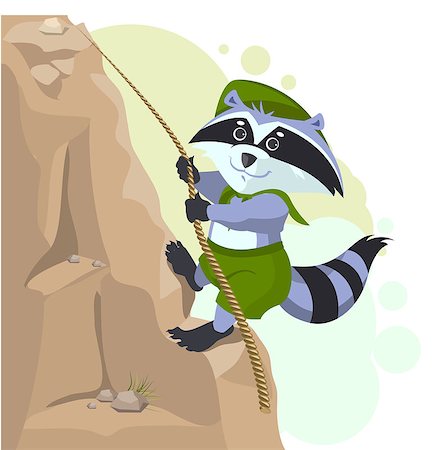 Climber descending rope. Scout raccoon climbs rock. Cartoon illustration in vector format Stock Photo - Budget Royalty-Free & Subscription, Code: 400-08613408