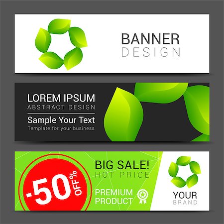 Set vector banners fresh green leaves Spring or summer nature. Photographie de stock - Aubaine LD & Abonnement, Code: 400-08613437