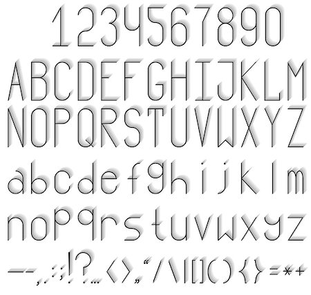 A complete set of standing letters, numbers and punctuation marks. Three different font sizes. Stock Photo - Budget Royalty-Free & Subscription, Code: 400-08613474