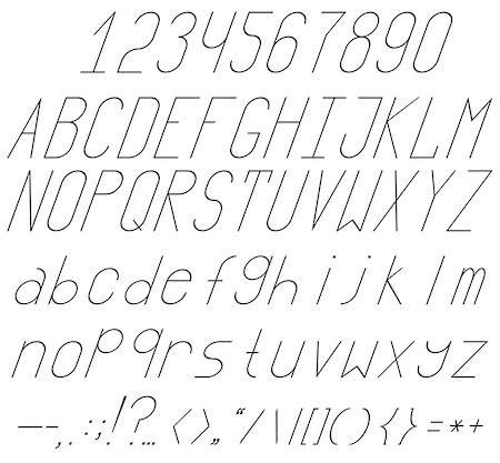 simsearch:400-08495212,k - A complete set of letters, numbers and punctuation marks. An italic font. Chopped font. Thin and high. Photographie de stock - Aubaine LD & Abonnement, Code: 400-08613476