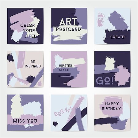 simsearch:400-08617908,k - Modern grunge brush postcard template, art vector cards design in bright colors Foto de stock - Super Valor sin royalties y Suscripción, Código: 400-08613578