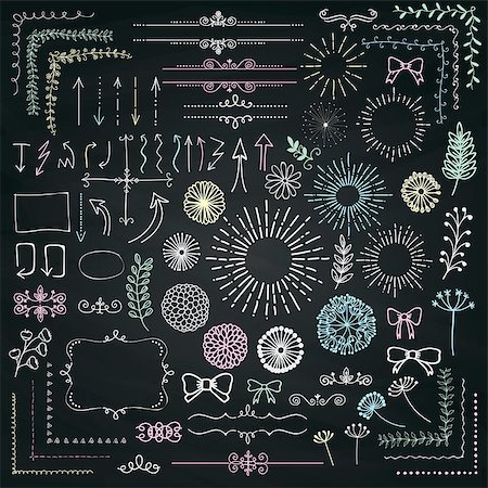 simsearch:400-08755813,k - Decorative Hand Sketched Rustic Floral Doodle Corners, Branches, Frames, Arrows, Dividers, Design Elements on Chalk Board Texture. Chalk Drawing Vector Illustration. Stock Photo - Budget Royalty-Free & Subscription, Code: 400-08613600