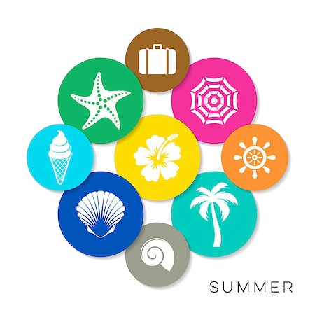 Modern colorful vector summer icons collection with shadows Stock Photo - Budget Royalty-Free & Subscription, Code: 400-08613642